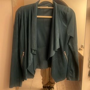 Beautiful teal faux suede jacket with silver zipper detail